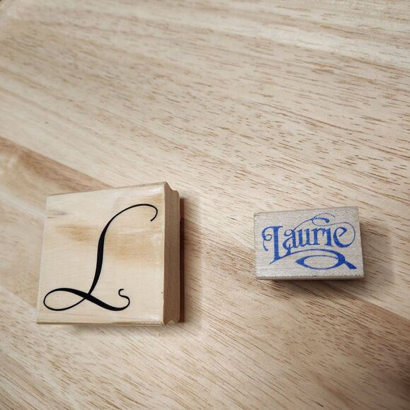L Laurie Rubber Stamp Set • 2 Wood Mounted Stamps • Arts & Crafts - Picture 1 of 5